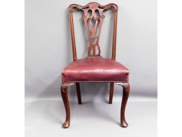 A Chippendale style leather upholstered mahogany c