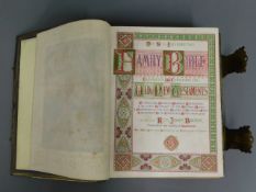 A 19thC. Family Bible with coloured plates & brass