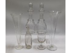 A pair of Georgian decanters, a Georgian rummer, t