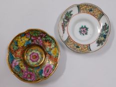 A Chinese gilded porcelain dish & one other, 3.75i