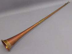 A 19thC. brass & copper coaching horn, 40.375in lo