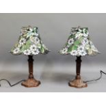 A pair of Tiffany style lamps with coloured glass