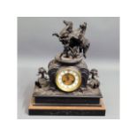 A 19thC. spelter clock, losses to horse hooves, 17
