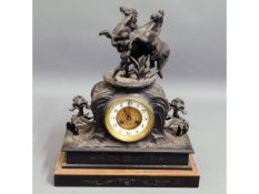 A 19thC. spelter clock, losses to horse hooves, 17