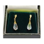 A pair of 9ct gold mounted crystal earrings, 1.2g