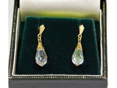 A pair of 9ct gold mounted crystal earrings, 1.2g