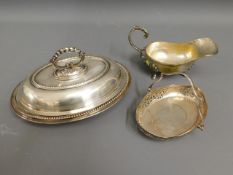 A silver plated tureen & cover twinned with two ot