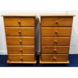 A pair of modern pine chests of five drawers, 36in