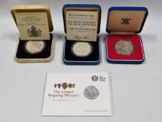 Three Royal Mint silver proof crowns and a silver