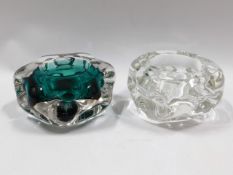 Two Liskeard glass knobbly tea light holders in gr