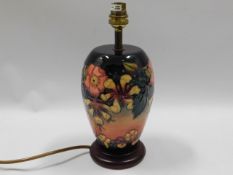 A Moorcroft pottery lamp, 11in high inclusive