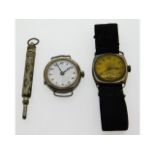 Two silver wartime wristwatches & a metal self pro