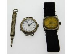 Two silver wartime wristwatches & a metal self pro