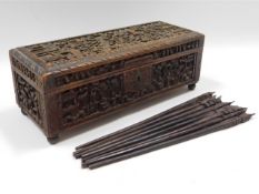 A well carved 19thC. Chinese box, decorated with f