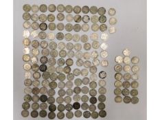A quantity of pre-1947 white metal threepence's, 2
