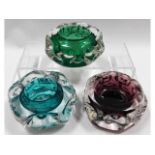 Three Liskeard knobbly glass tea light holders in