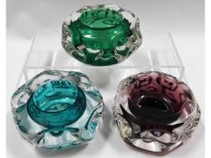 Three Liskeard knobbly glass tea light holders in