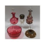 A Bohemian glass decanter with enamelled decor 7in