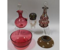 A Bohemian glass decanter with enamelled decor 7in