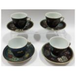 Four c.1900 Chinese cloisonné style porcelain cups