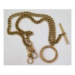 An 18ct gold Albert chain with yellow metal sovereign mount, 16.5in long, maker J.G. & S, all links