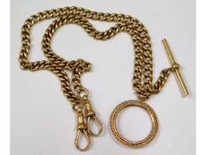 An 18ct gold Albert chain with yellow metal sovereign mount, 16.5in long, maker J.G. & S, all links
