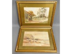 A pair of land & coastal watercolours signed Alfre
