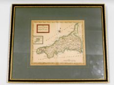 An 18thC. Osborne map of Cornwall dated 1748, map