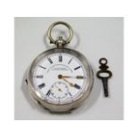 A silver key wind pocket watch, 51mm case diameter