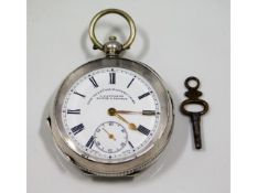 A silver key wind pocket watch, 51mm case diameter