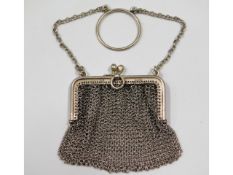 A sterling silver mesh purse, 2.25in wide, 45.8g