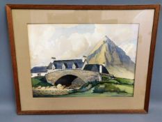 An oak framed watercolour of "The Kings House, Orc