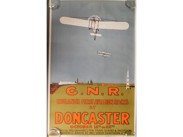 An MOD Navy issued poster depicting GNR England's First Aviation Races at Doncaster printed by Photo