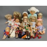 A quantity of 18 mixed dolls including Folkart & P