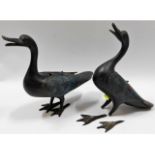 A pair of 19thC. Chinese bronze cloisonné geese, o