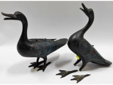 A pair of 19thC. Chinese bronze cloisonné geese, o