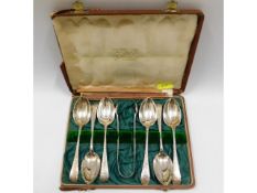 An 1872 set of six decorative London silver teaspo