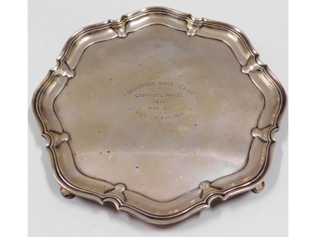 A 1936 footed Atkin Bros. silver salver, inscribed