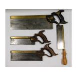 Four brass spined hand saws including two Henry Di