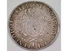 A French silver 1735 Louis XV crown, 29g