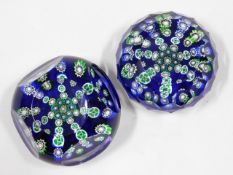 Two Liskeard glass millefiori paperweights