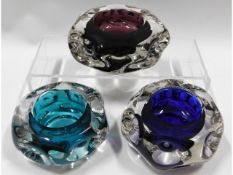 Three Liskeard knobbly glass tea light holders in