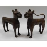 A pair of Benin Bronze cat figures, 6.25in tall