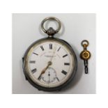 A silver key wind pocket watch, 54mm case diameter