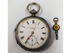 A silver key wind pocket watch, 54mm case diameter