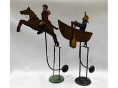 Two early 20thC. folk art metal balance toys, hors