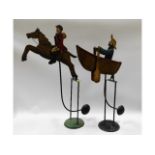 Two early 20thC. folk art metal balance toys, hors