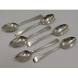 Six matched Georgian silver spoons including a pai