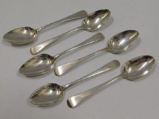 Six matched Georgian silver spoons including a pai