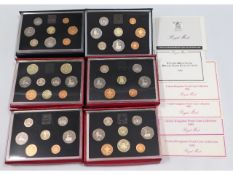 Six Royal Mint presentation pack UK coins sets 198